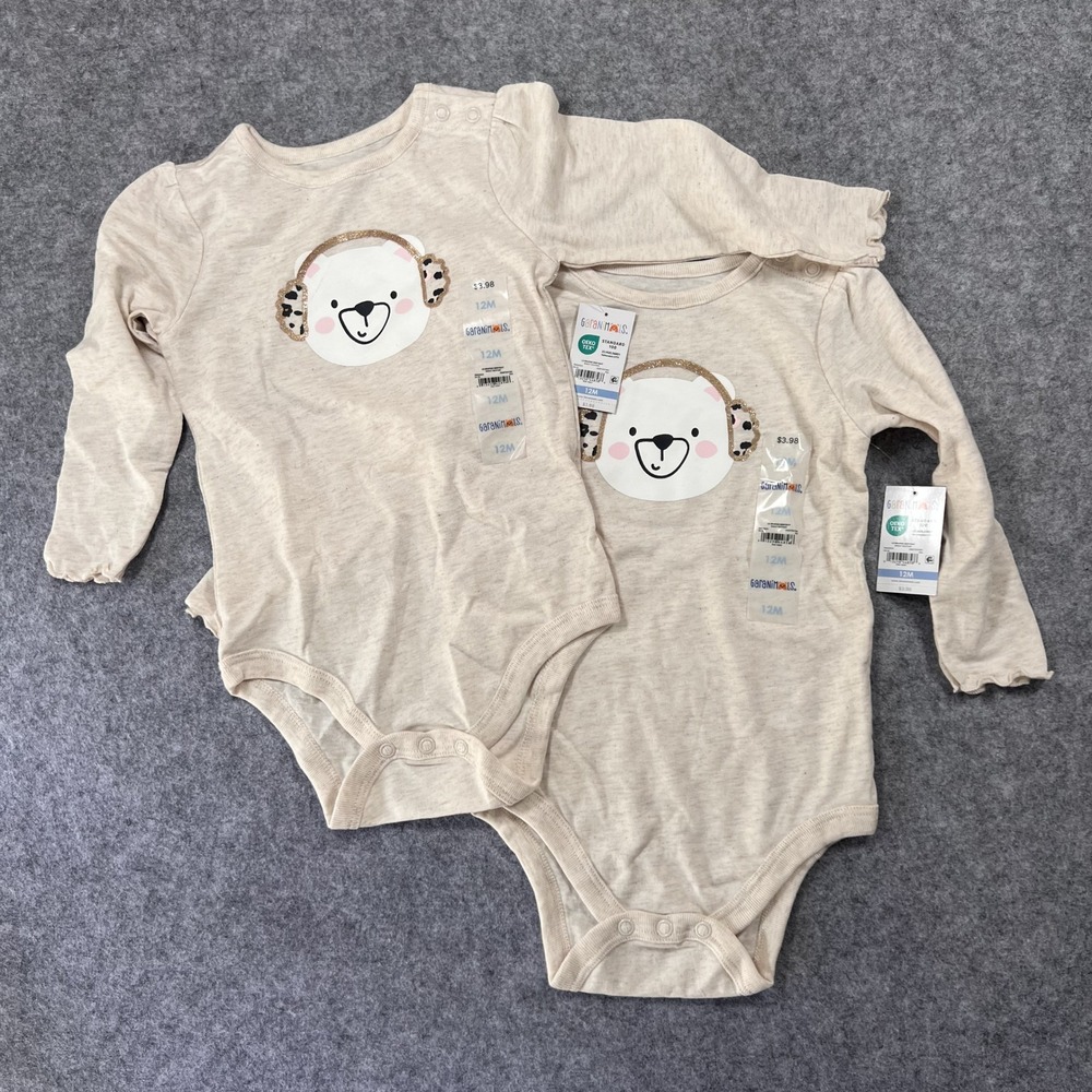 Garanimals Polar Bear‎ Graphic Bodysuit 12M Wheat Heather 2-Pack Long Sleeve